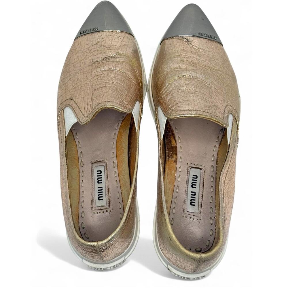 Miu miu metallic silver pink and gold slip on sneaker